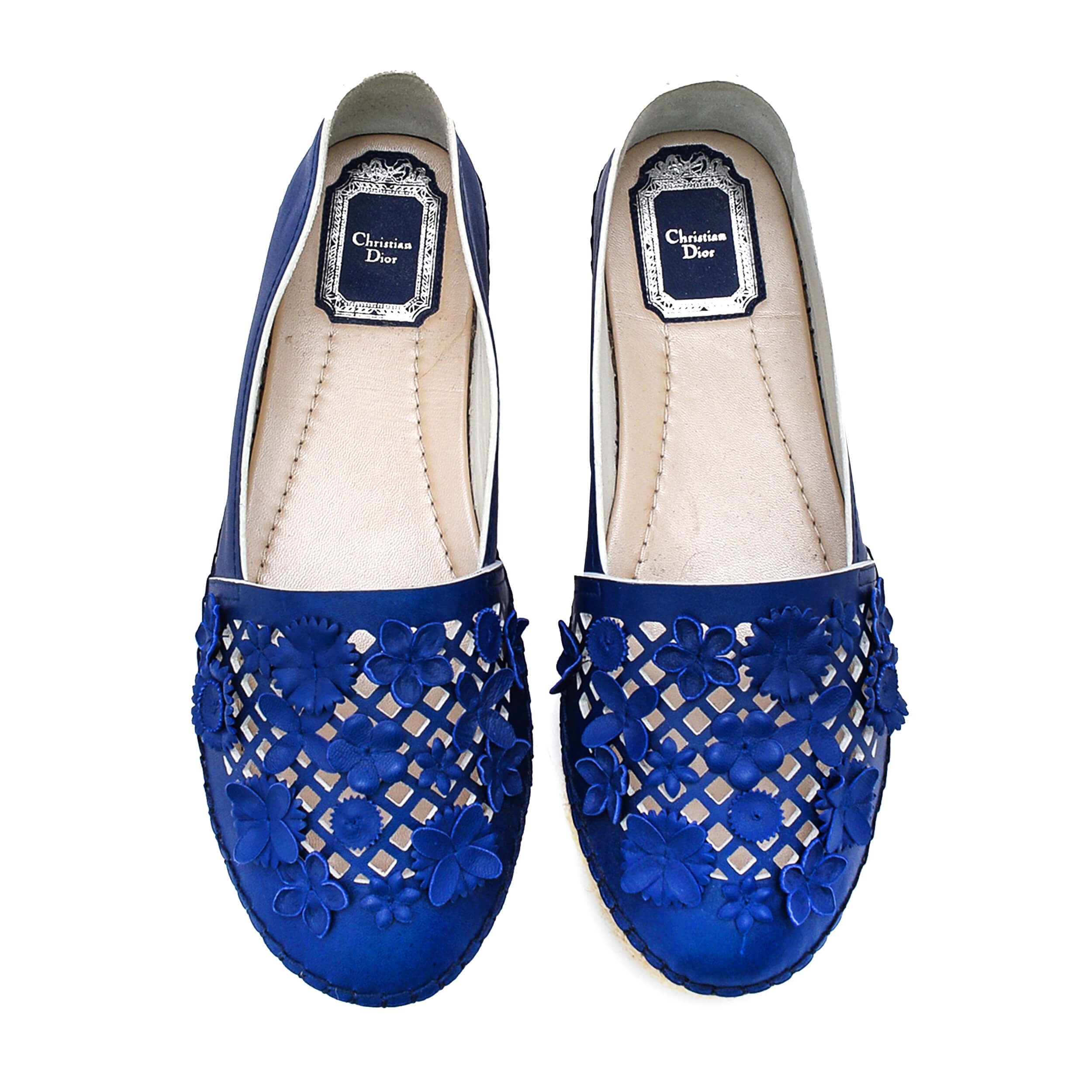 Christian Dior - Navy Blue Leather Floral Espadrilles /37